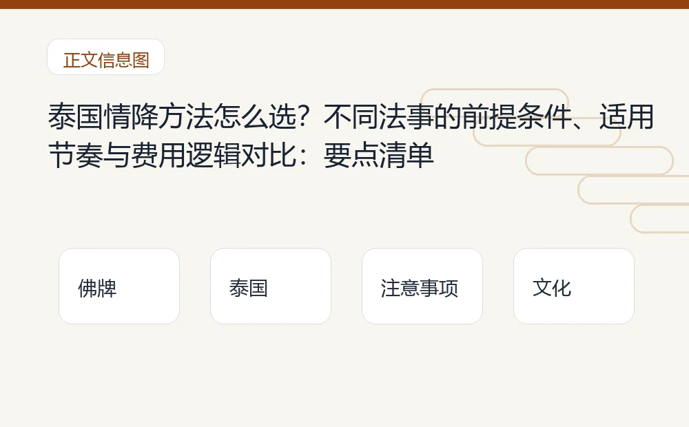 泰国情降方法怎么选？不同法事的前提条件、适用节奏与费用逻辑对比：要点清单 泰国佛牌与法事内容说明图