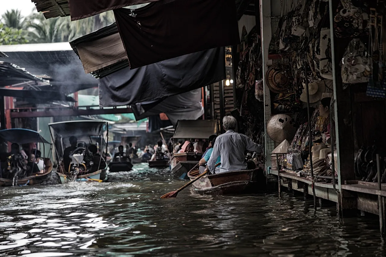 bangkok, river, market, boats, floating market, water, floating, transport, travel, nature, marketplace, scene, thailand